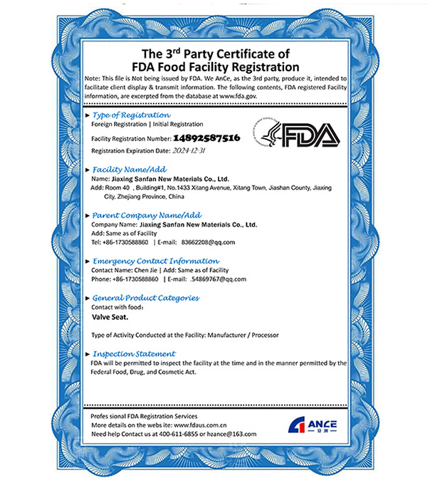 FDA certificate