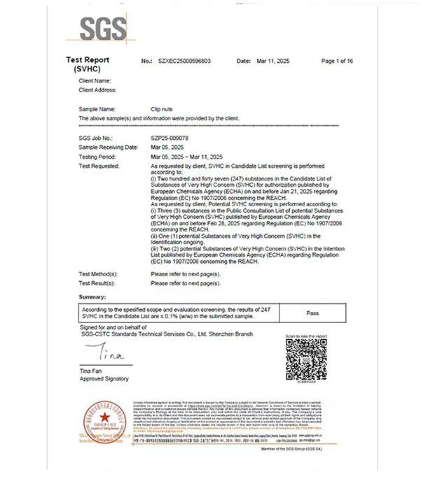 SGS Certificate